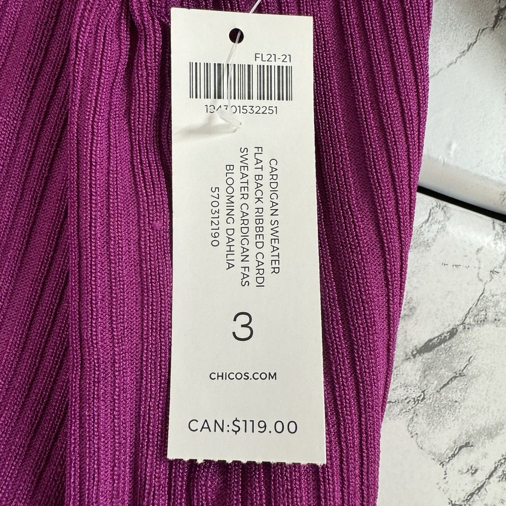 NEW‎ Chico's Ribbed Long Cardigan Sweater Blooming Dahlia Fuchsia Pockets 3 XL - Picture 10 of 13